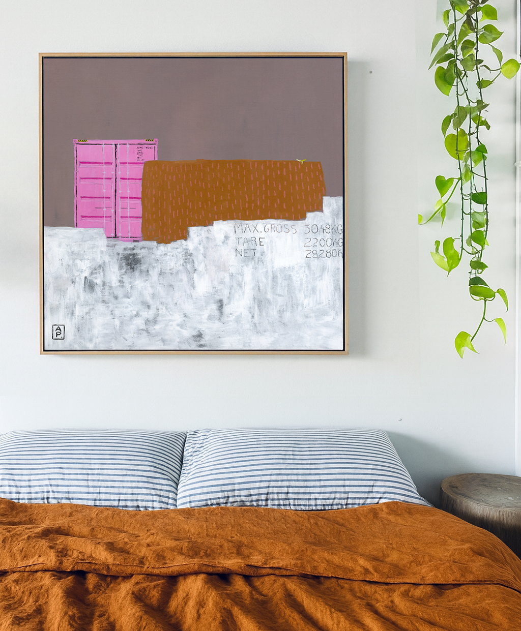 Shipping Container Artwork above bed
