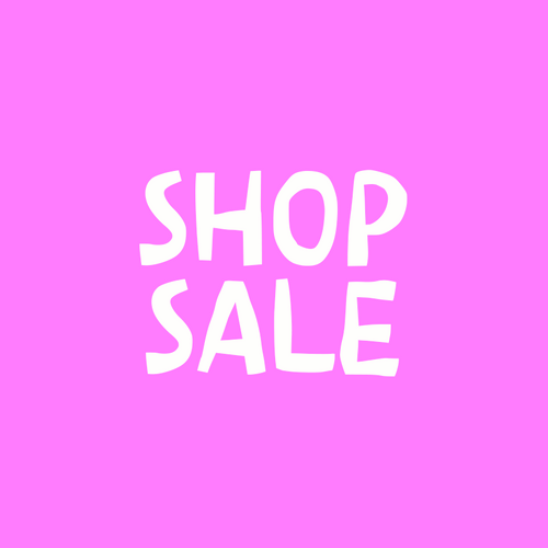 White 'SHOP SALE' text on a pink background